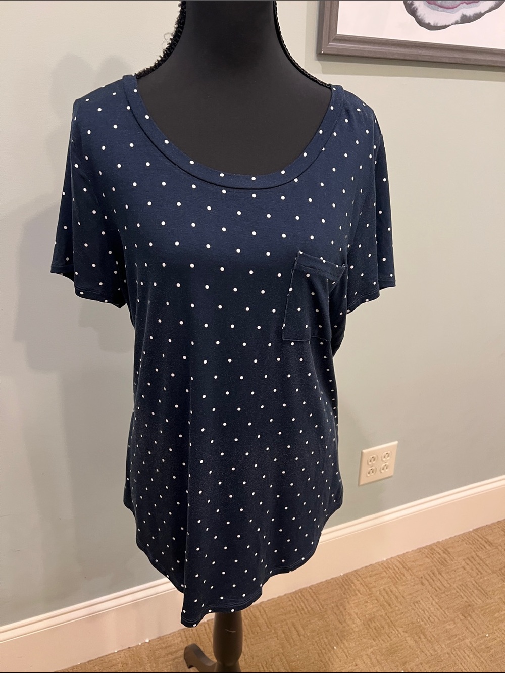Market & Spruce Navy Short Sleeve Polka Dot Pocket Tee